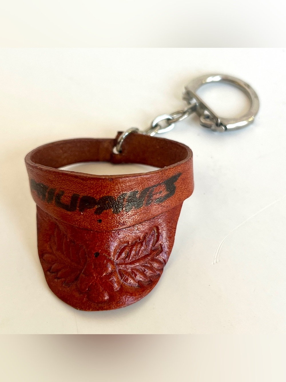 Handcrafted Brown Philippine Leather Travel Souv Cap Key & Card Holder Keychain